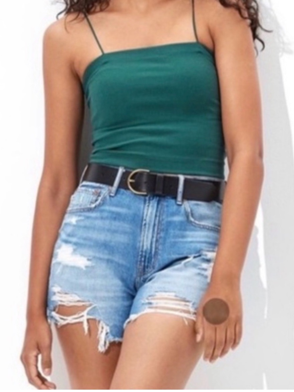 American Eagle Green Ribbed Spaghetti Strap Tank Top